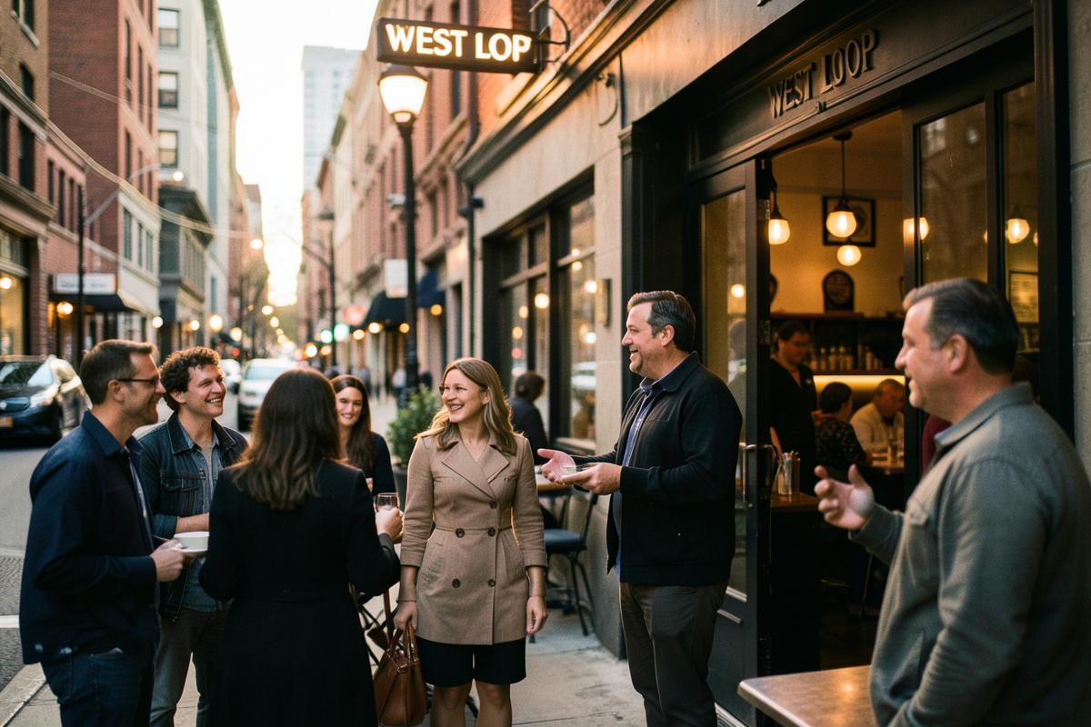 Guests greeted outside a West Loop Chicago bistro at dusk